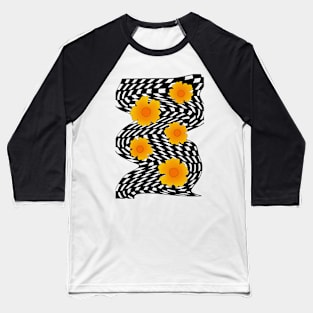 Trippy Psychedelic Checkered Seventies Flower Design Baseball T-Shirt